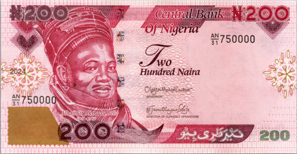 Nigeria 200 Naira 2024, SERIAL 750000, aUNC, P-NEW DATE, NEW SIGN