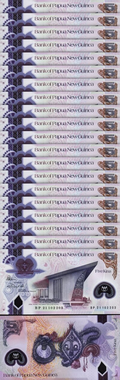 Papua New Guinea, 5 Kina 2021, Polymer, UNC, 20 Pcs LOT, P-51