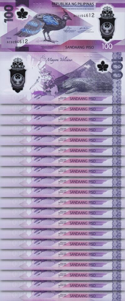 Philippines 100 Piso 2024 2025, UNC, 20 Pcs LOT, POLYMER, P-238, New Design