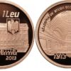 Romania 1 Leu 2013, ACADEMY BUCHAREST, TOMBAC, UNC COIN, 100th Year, with COA