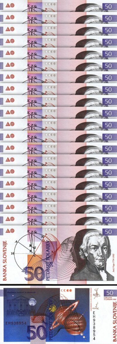 Slovenia 50 Tolarjev 1992, UNC, 20 Pcs LOT, Consecutive, P-12, Pre-Euro