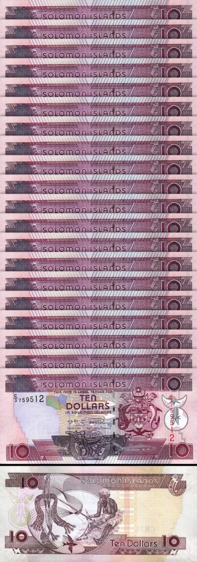 Solomon Islands 10 Dollars 2004 2006, UNC, 20 Pcs LOT, Consecutive,P-27,Prfx C/3