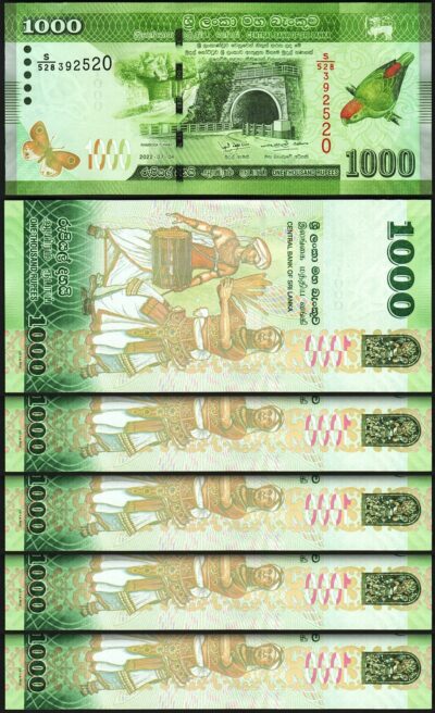 Sri Lanka 1000 Rupees 2022, UNC, 5 Pcs LOT, P-127 New