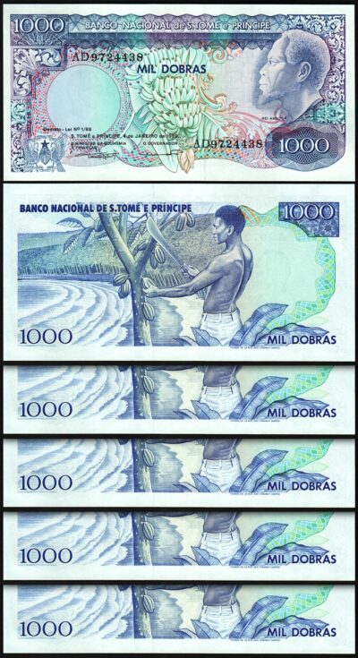 St. Saint Thomas - Sao Tome 1000 Dobras 1989, UNC, 5 Pcs LOT, Consecutive, P-62