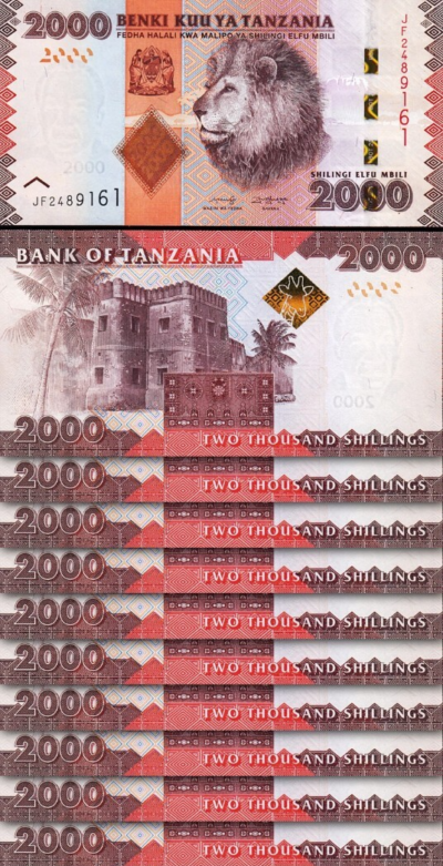Tanzania 2000 Shillings Nd 2020, UNC, 10 Pcs LOT, Consecutive, P-42