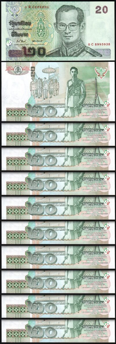 Thailand, 20 Baht, Nd 2003, UNC, 10 Pcs LOT, P-109, Sign-81