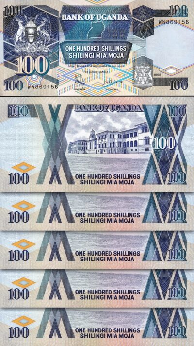 Uganda 100 Shillings 1998, UNC-, 5 Pcs LOT, P-31c