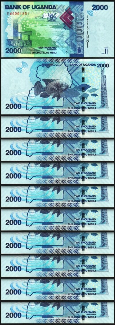 Uganda 2000 Shillings 2024, UNC, 10 Pcs LOT, Consecutive, P-50 New Date