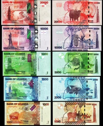Uganda 5 Pcs UNC Set, 1000 2000 5000 10000 20000 Shillings 2024 2025