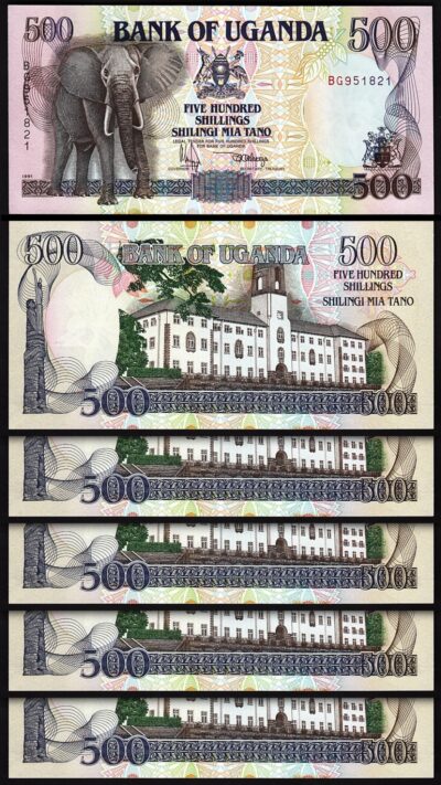 Uganda 500 Shillings 1991, UNC, 5 Pcs LOT, Consecutive, P-33a