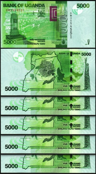 Uganda 5000 5,000 Shillings 2025, UNC, 5 Pcs LOT, Consecutive, P-51 NEW DATE, DM
