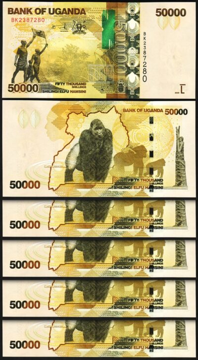 Uganda 50000 50,000 Shillings 2025, UNC, 5 Pcs LOT, Consecutive,P-54 NEW DATE,BX