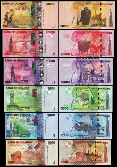 Uganda 6 Pcs UNC Set, 1000 2000 5000 10000 20000 50000 Shillings 2021 2022 2023