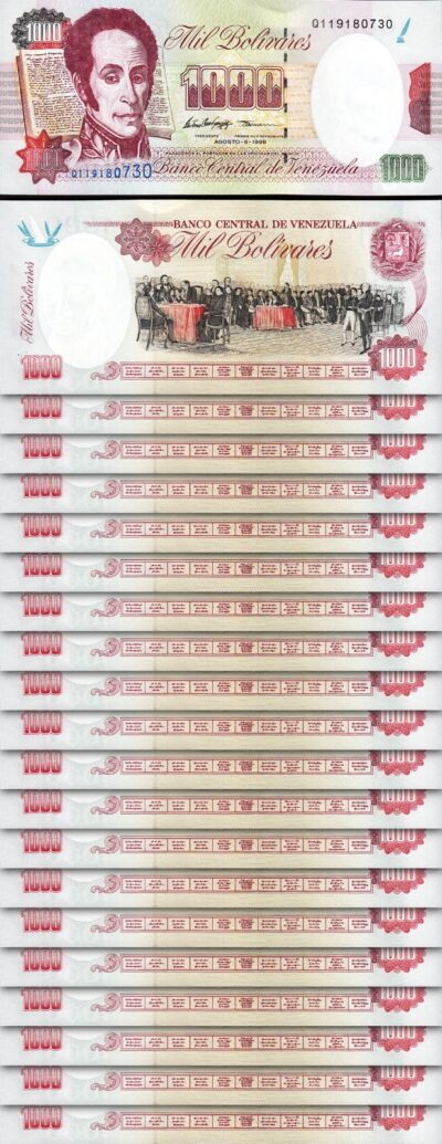 Venezuela, 1000 Bolivares, 6 August 1998, UNC, 20 Pcs LOT, Consecutive, P-76d