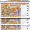 West African States, BENIN 1000 Francs 2002, UNC, 5 Pcs LOT, Consecutive,P-211Bm