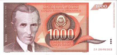Yugoslavia 1000 Dinar 1990, Replacement, Prefix ZA aUNC, P-107