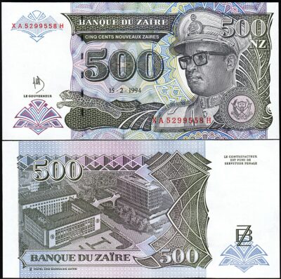 Zaire 500 Nouveaux Zaires 1994, UNC P-63, Prefix XA