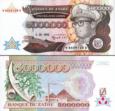 Zaire 5,000,000 5000000 5 Million Zaires 1992, UNC, P-46