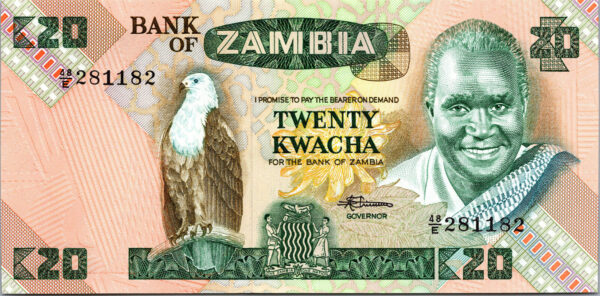 Zambia 20 Kwacha 1980 1988, RADAR 281182, UNC, P-27e