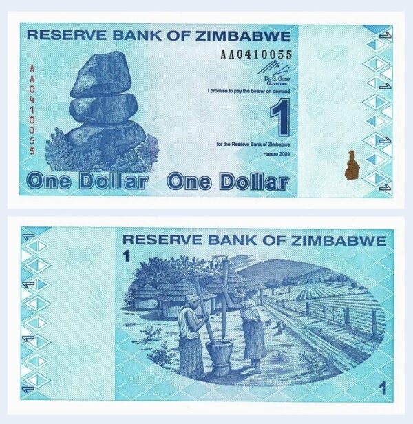 Zimbabwe 1 Dollars 2009, UNC, P-92, Prefix AA