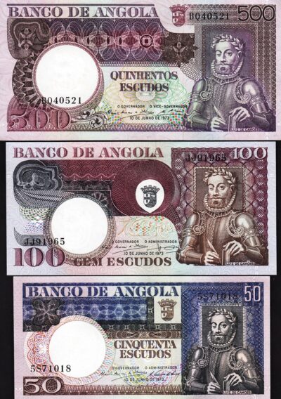 Angola 3 Pcs SET, 50 100 500 Escudos 1973, AU, P-105, P-106, P-107