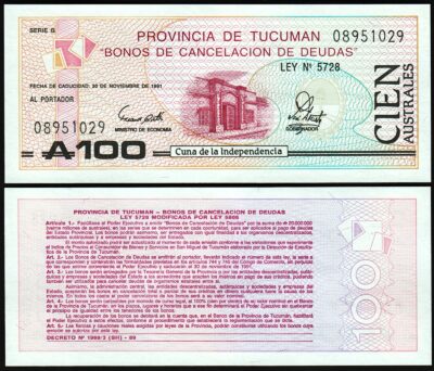 Argentina 100 Australes Povincia de Tucuman 1991, UNC, P-S2715