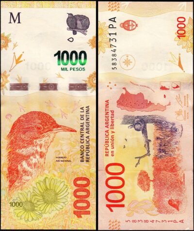 Argentina 1000 Pesos 2017 2023, UNC, Suffix PA, P-366