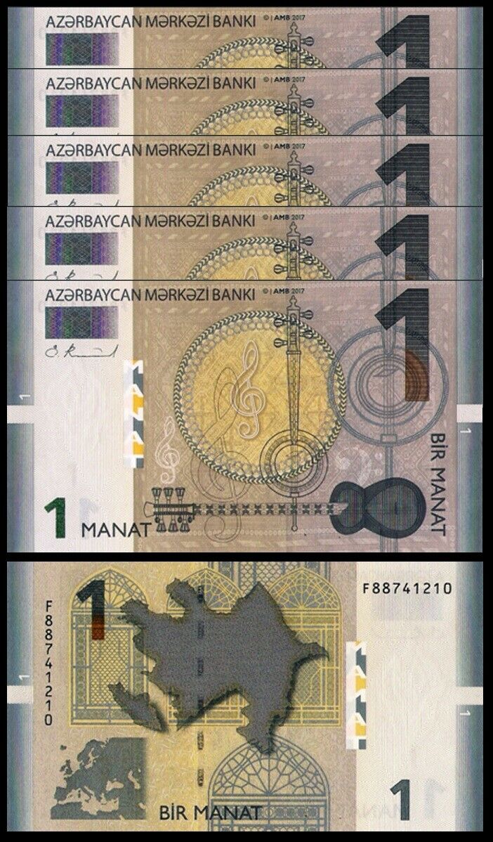 Azerbaijan 1 Manat 2017, UNC, 20 Pcs LOT , Consecutive , P-31b