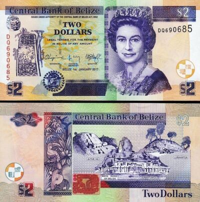 Belize 2 Dollars 2017, UNC, P-66f, QUE II