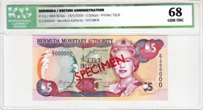 Bermuda 5 Dollars 2000, SPECIMEN, ICG 68 GEM UNC, P-51s C/1 000000