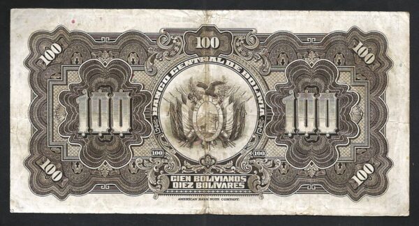 Bolivia 100 Boliviano 1928, VF+, P-125a - Image 3