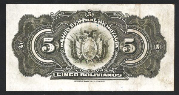 Bolivia 5 Boliviano 1928, aXF , P-120 - Image 3