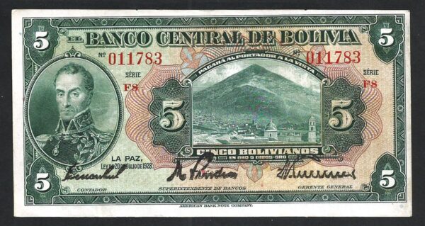 Bolivia 5 Boliviano 1928, aXF , P-120