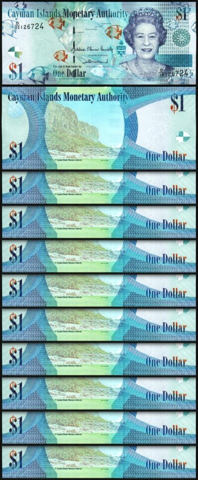 Cayman Islands 1 Dollar 2025 (2024), UNC, 10 Pcs LOT, P-38, Prefix D/10 New Sign