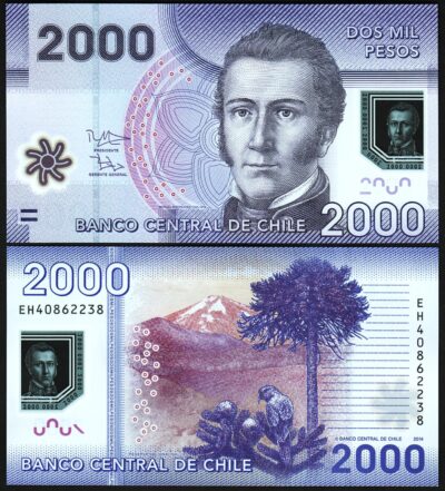 Chile 2000 Pesos 2014, UNC, POLYMER, P-162d