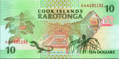 Cook Islands 10 Dollars 1992, RADAR & REPEATER 191 191 , UNC, Prefix AAA, P-8