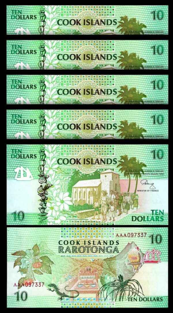 Cook Islands 10 Dollars 1992, UNC, 10 Pcs Consecutive LOT, Prefix AAA, P-8 - Image 3