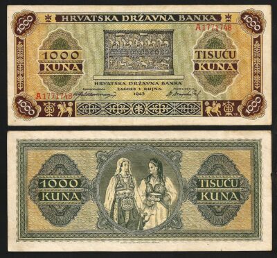 Croatia 1000 Kuna 1943, aVF, P-12, with tear