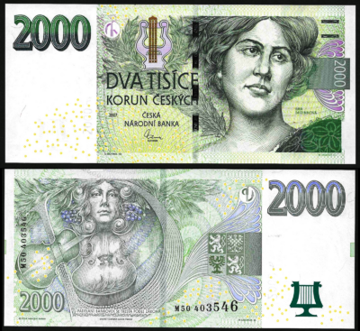 Czech Republic 2000 Korun 2007, UNC, P-26, Prefix M