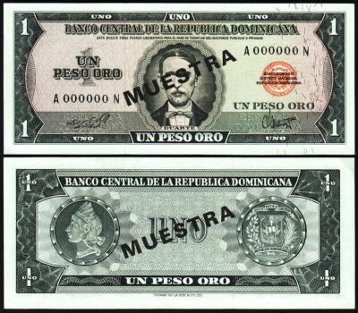 Dominican Republic 1 Peso Oro 1964 1973, UNC, SPECIMEN Muestra, P-99s,A 000000 N