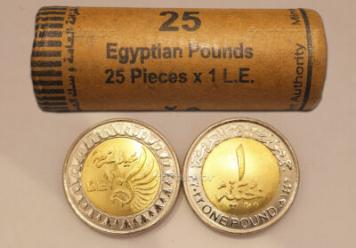 EGYPT, 25 x Coins with ROLL 1 Pound 2022, POLICE DAY 70th. Year , UNC BIMETAL