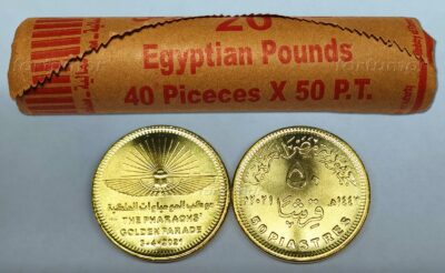 EGYPT, 40 Pcs Coin ROLL 50 Piastre 2021, UNC, PHARAOHS Golden Parade