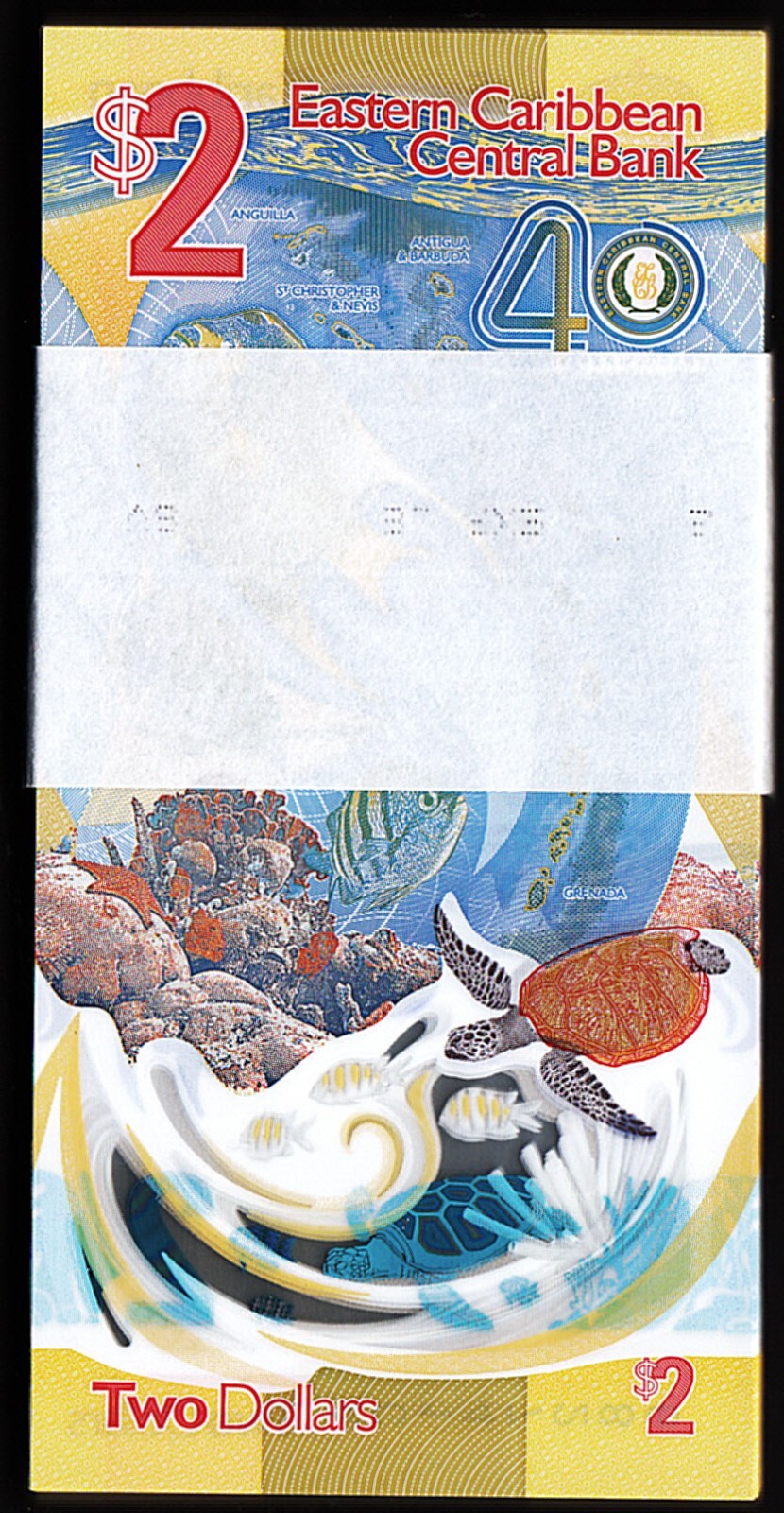 East Caribbean 2 Dollars 2023 2024, UNC, BUNDLE, Pack of 100 PCS, P-61, POLYMER - Image 3