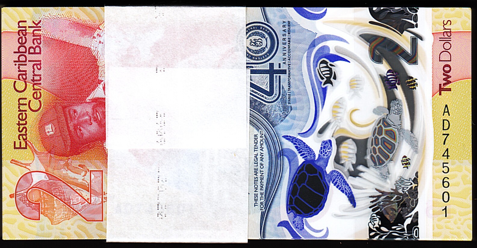 East Caribbean 2 Dollars 2023 2024, UNC, BUNDLE, Pack of 100 PCS, P-61, POLYMER - Image 4