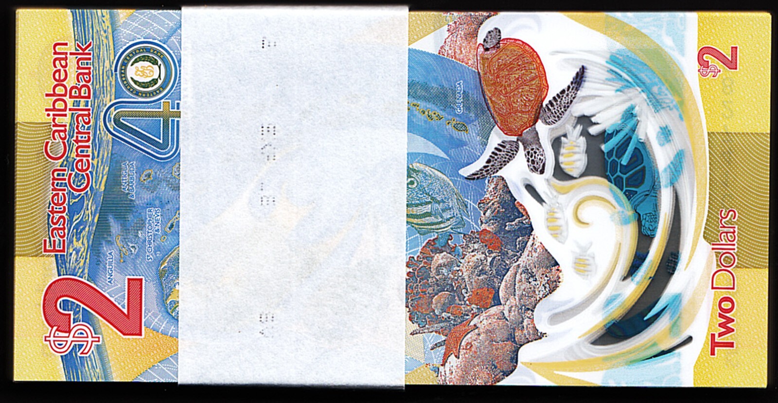 East Caribbean 2 Dollars 2023 2024, UNC, BUNDLE, Pack of 100 PCS, P-61, POLYMER - Image 5