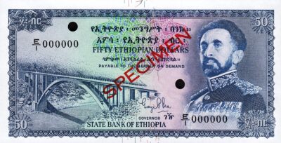 Ethiopia 50 Dollars 1961, AU/UNC, SPECIMEN, E/I 000000, P-22s, RARE!!