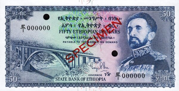 Ethiopia 50 Dollars 1961, AU/UNC, SPECIMEN, E/I 000000, P-22s, RARE!!