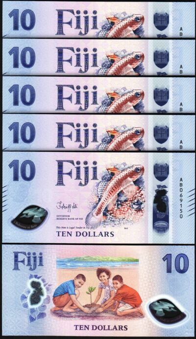 Fiji 10 Dollars 2025/2026, UNC, 5 Pcs LOT, Consecutive, POLYMER, P-New 126