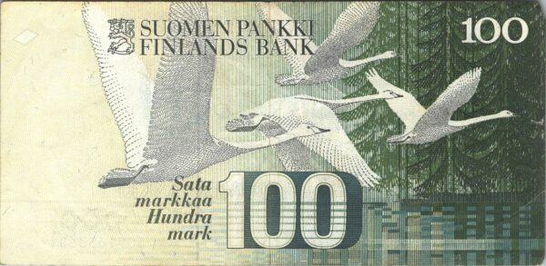 Finland 100 Markkaa 1986, VF, P-119, Litt. A, With a Small Tear