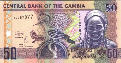 Gambia 50 Dalasis 2018, RADAR 7 Digit, 7787877, UNC, P-28d, Prefix A